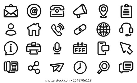 Simple business card icon set, Business icon set, contact information, contact us. Vector illustration symbol for professional networking and contact information exchange on transparent background. 
