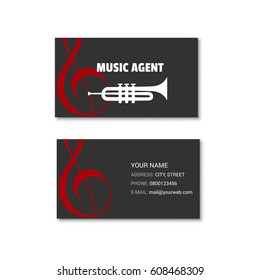 Simple business card of music agent. Vector illustration isolated on a white background.