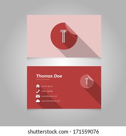 Simple Business Card Template with Alphabet Letter T - Flat Design - Vector Illustration