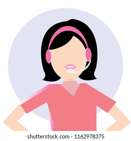 Simple business cartoon icon of a female Customer Service or Telemarketing