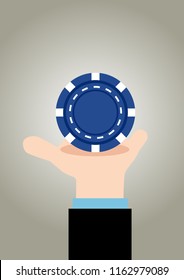 Simple business concept illustration of a businessman run holding blue chip as a symbolism of holding secure investment