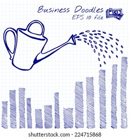 Simple business doodles - watering can illustration grow your indicators