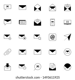 simple business email icons set. simple set of email, envelope, business, support, customer service, report and address solid line icons. User Interface technology glyph icon design.