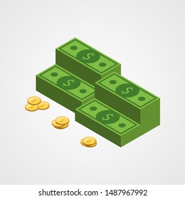 Simple Business Flat Vector of Cash Money Icon Design Template. Financial Background with US Money Vector Image. Colorful Paper Money Vector Illustration.