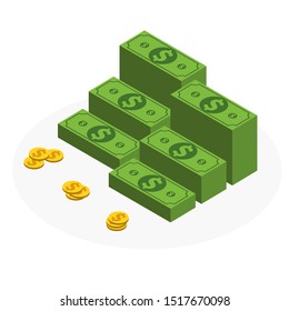 Simple Business Flat Vector of Cash Money Icon Design Template. Financial Background with US Money Vector Image. Colorful Paper Money Vector 