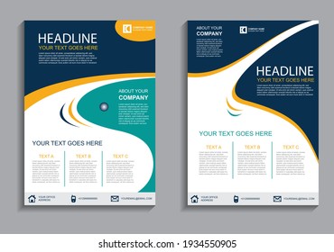 Simple Business flyer layout template. Brochure modern cover design, annual report, poster in A4  size with geometric and wavy  lines for business market on white background, vector illustration
