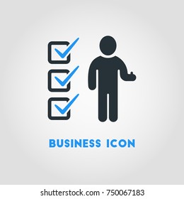 Simple Business Icon of Businessman With Completed Checklist in Blue Color