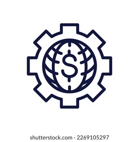 Simple business icon. Planet with dollar symbol. Global finance or international economic management. Entrepreneurship and trade. Cartoon linear vector illustration isolated on white background