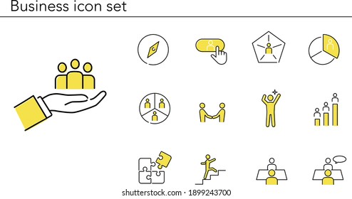 Simple business icon set,yellow and gray color,vector illustration