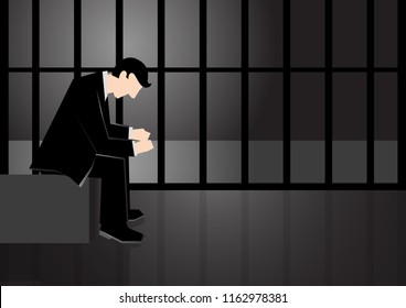 Simple business illustration of a man put in jail because of corruption