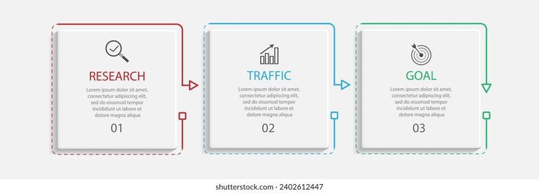 simple business infographic design with thin lines, there are three interconnected parts. Great for business presentations, flow diagrams, your banners