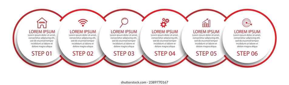 Simple Business Infographic design, vector
template with colorful lines, icons, numbers and
6 choices or steps. Can be used for process diagrams,
presentations, workflow layouts, banners, flowcharts