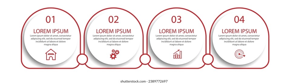 Simple Business Infographic design, vector
template with colorful lines, icons, numbers and
4 choices or steps. Can be used for process diagrams,
presentations, workflow layouts, banners, flowcharts