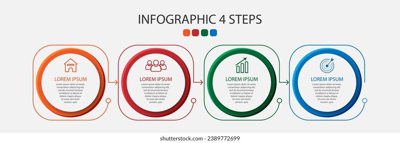 Simple Business Infographic design, vector
template with colorful lines, icons, numbers and
4 choices or steps. Can be used for process diagrams,
presentations, workflow layouts, banners, flowcharts