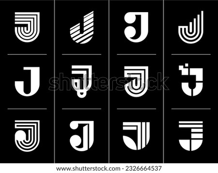 Simple business initial letter J logo design set. Modern line letter J logo.