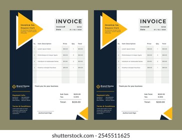 Simple business invoice template. color variation creative invoice Template Paper Sheet Include Accounting, Price, Tax, and Quantity. With color variation Vector illustration of Finance