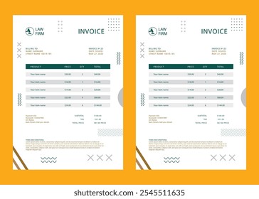 Simple business invoice template. color variation creative invoice Template Paper Sheet Include Accounting, Price, Tax, and Quantity. With color variation Vector illustration of Finance