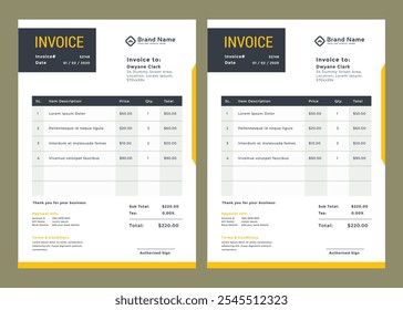 simple business invoice template. creative invoice Template Paper Sheet Include Accounting, Price, Tax, and Quantity. With color variation Vector illustration of Finance