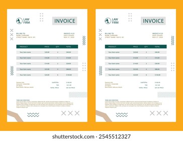 simple business invoice template. creative invoice Template Paper Sheet Include Accounting, Price, Tax, and Quantity. With color variation Vector illustration of Finance