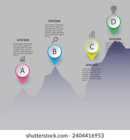 Punto de viaje simple en el negocio con fondo de color gris de alta montaña, escala de tiempo de viaje para la información de presentación o informe, concepto de opción de progreso en el negocio, espacio de copia para texto
