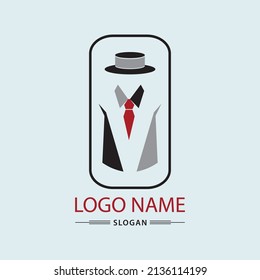 Simple business man logo. costume, bow tie and hat vector. Men's suits.