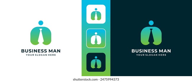 simple business man logo design with tie on circular shape