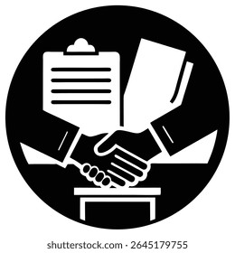 Um simples ícone de reunião de negócios com pessoas sentadas normalmente representa um design minimalista de vários indivíduos sentados em torno de uma mesa, sugerindo colaboração, discussão ou trabalho em equipe. 