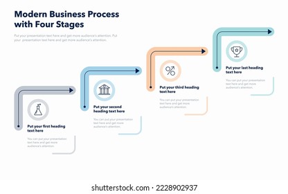 Simple business process diagram with four colorful stages. Slide for business presentation.