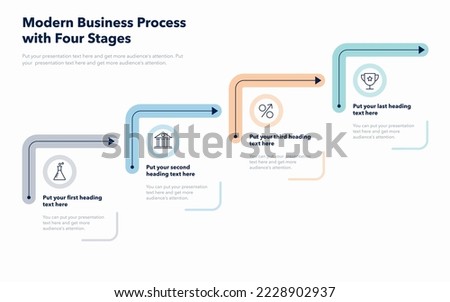 Simple business process diagram with four colorful stages. Slide for business presentation.