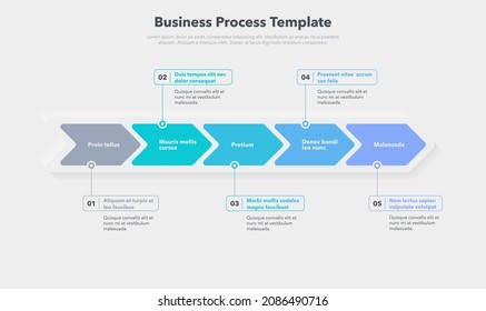 Simple business process template with five colorful steps. Easy to use for your website or presentation.