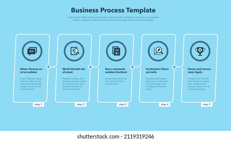 Simple business process template with five steps - blue version. Easy to use for your website or presentation.