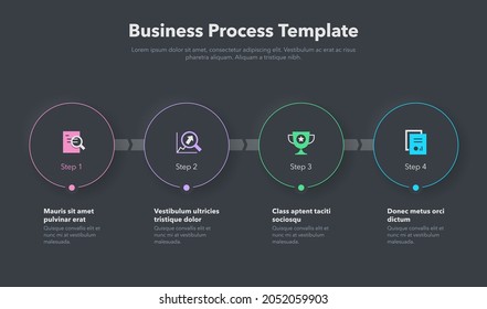 Simple business process template with four steps. Easy to use for your website or presentation - dark version.