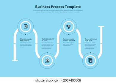 Simple business process template with four steps - blue version. Easy to use for your website or presentation.