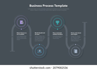 Simple business process template with four steps - dark version. Easy to use for your website or presentation.