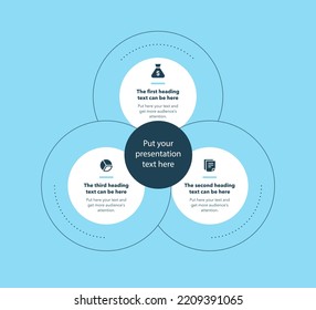 Simple business process template with three stages - blue version. Slide for business presentation.