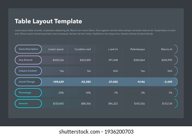 Simple business table layout - dark version. Flat design, easy to use for your website or presentation.