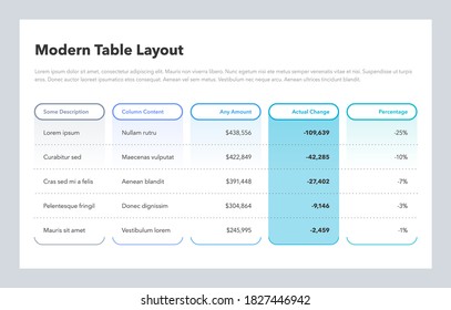 Simple business table layout. Flat design, easy to use for your website or presentation.