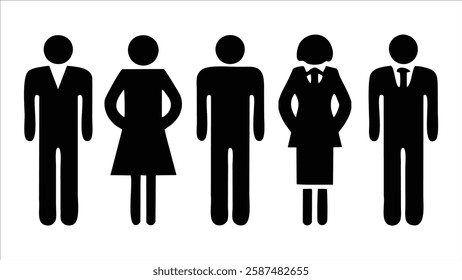 Simple Business Team Icons Male, Female, Diverse Workforce