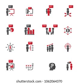 Simple business training icons set. Universal training icons to use for web and mobile UI, set of basic UI training elements