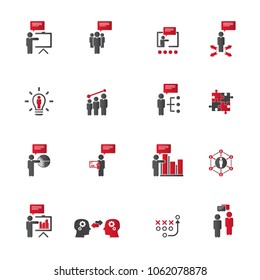 Simple business training icons set. Universal training icons to use for web and mobile UI, set of basic UI training elements