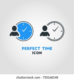 Simple Business Vector Icon of Businessman With A Clock in Blue And Black Design. Time Management Vector Illustration. Editable Content.