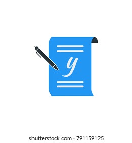 Simple Business Vector of Portfolio Paper Icon Template. Portfolio With Pen And Letter Y Vector Illustration