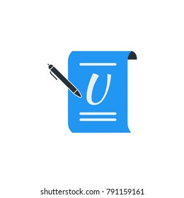 Simple Business Vector of Portfolio Paper Icon Template. Portfolio With Pen And Letter U Vector Illustration