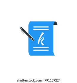 Simple Business Vector of Portfolio Paper Icon Template. Portfolio With Pen And Letter K Vector Illustration