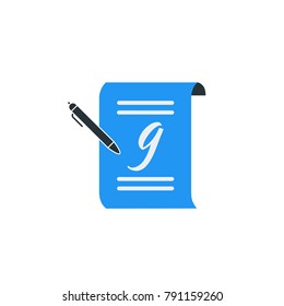 Simple Business Vector of Portfolio Paper Icon Template. Portfolio With Pen And Letter G Vector Illustration