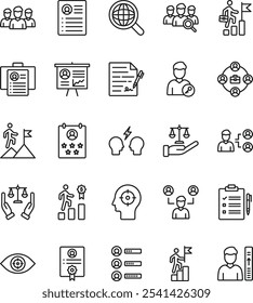 Conjunto de pacotes de ícone de linha fina do vetor empresarial simples