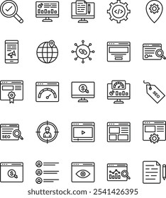 Simple business vector thin line icon bundle set