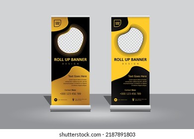 Simple business vertical roll-up display banner with yellow and black color	