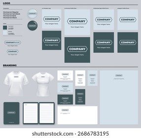 identidade visual simples de negócios - cartões de visita, envelope, memorando, camisetas, crachá e notebook