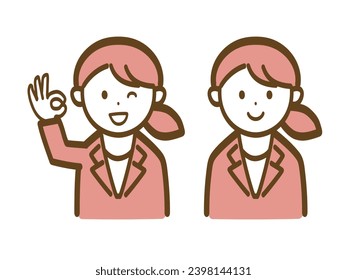 Simple business woman illustration set_OK sign